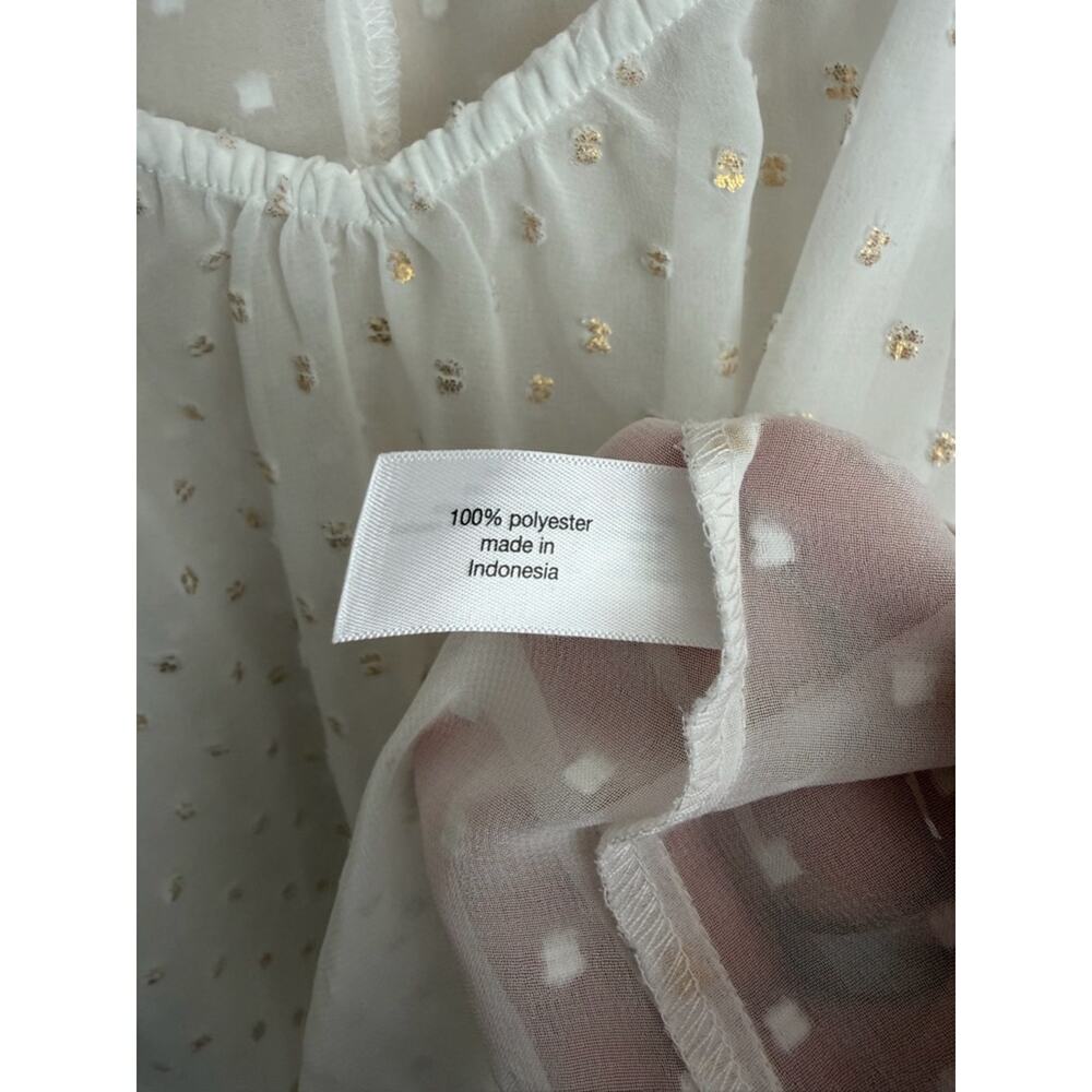 Lane Bryant Metallic Swiss Dot Peasant Blouse 14/16 White Gold Sheer Boho Top - Picture 4 of 10